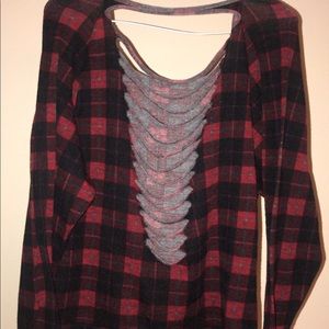 Long sleeve plaid with open back slots!